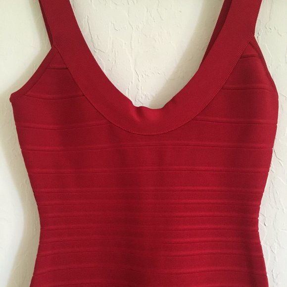 Herve Leger Sydney Bandage Bodycon Scoopneck Mini Dress Lipstick Red Small - Picture 5 of 11